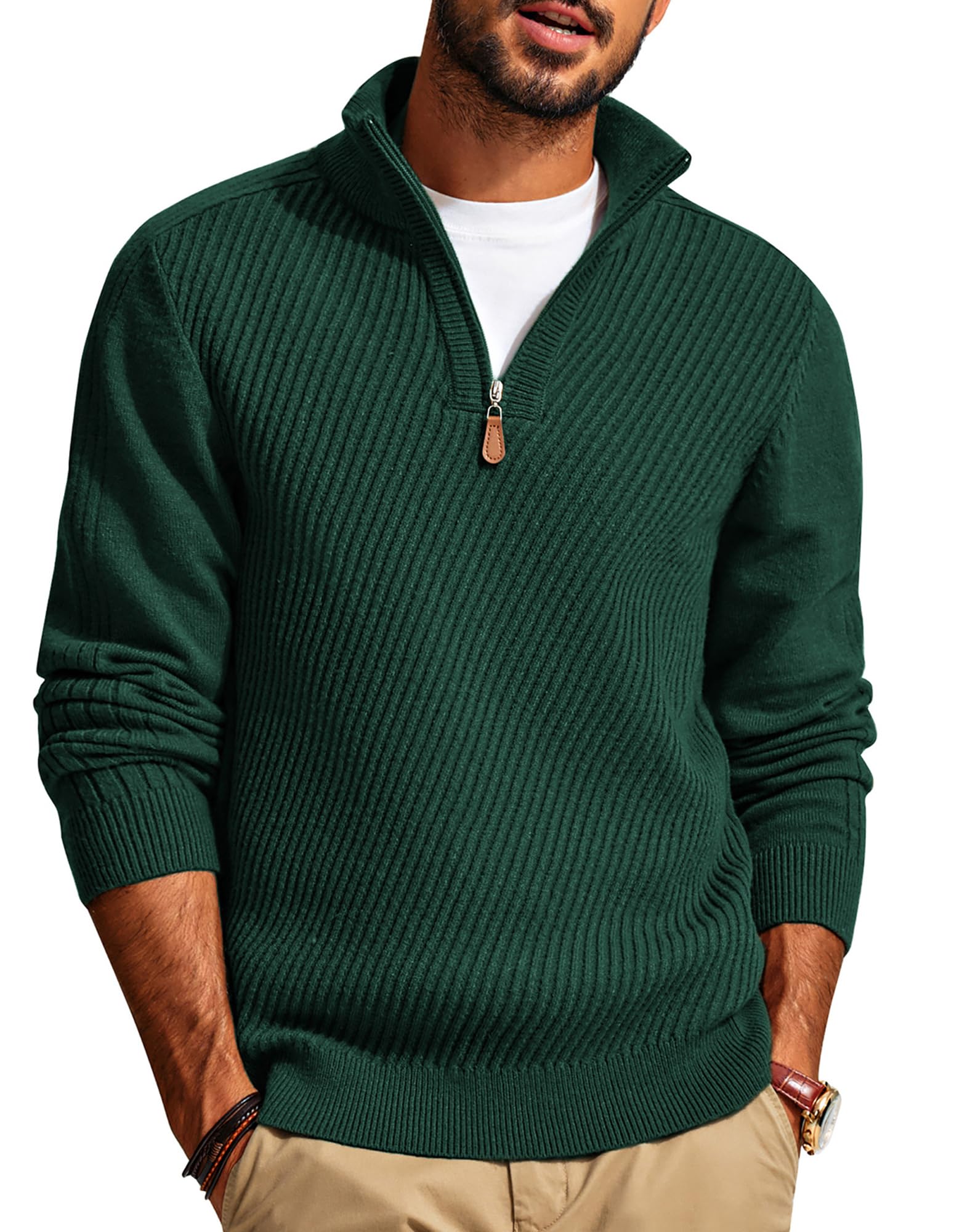 CLEARANCE SALE🔥  Men's Zipper Casual Slim Knit Texture Pullover Sweater