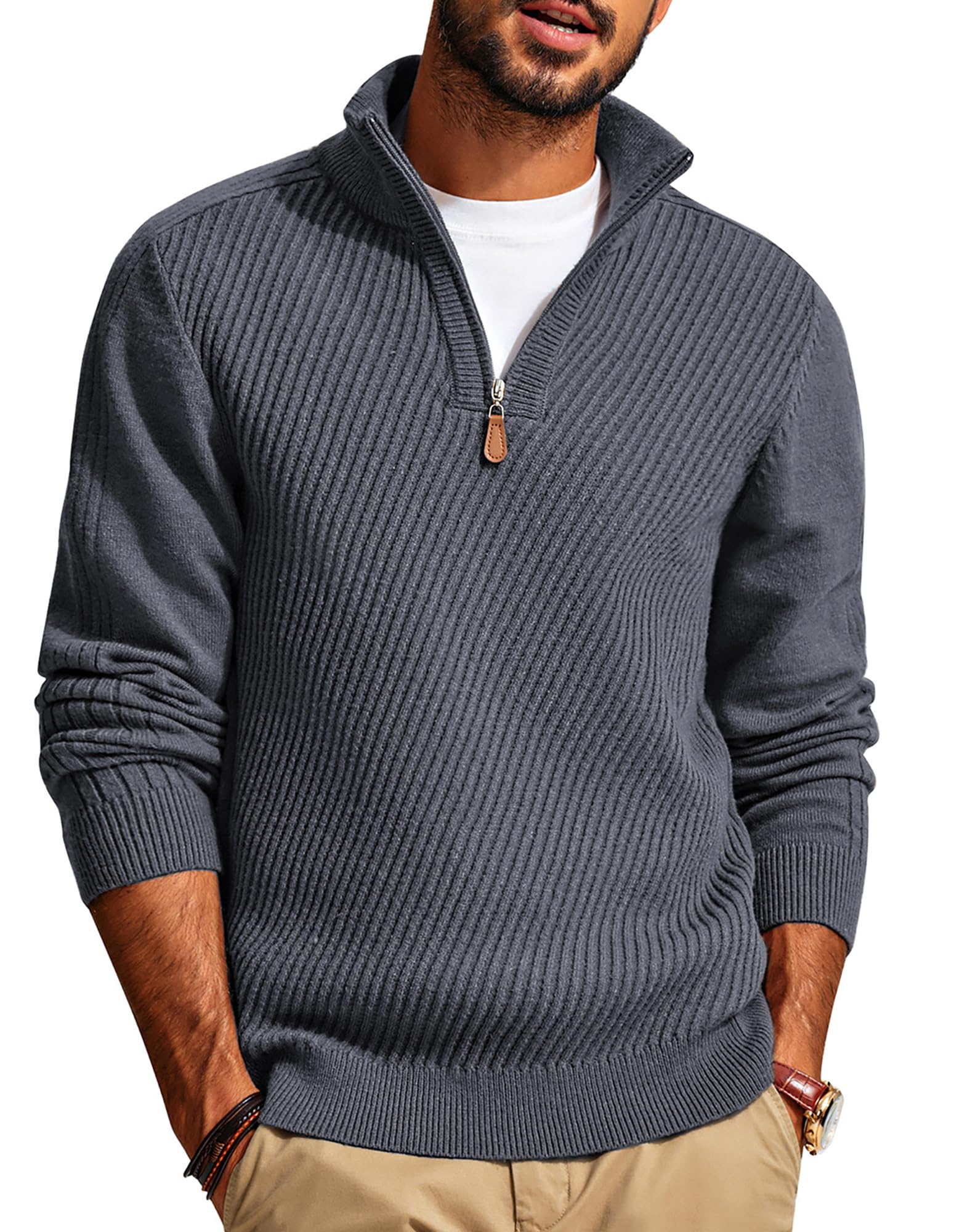 CLEARANCE SALE🔥  Men's Zipper Casual Slim Knit Texture Pullover Sweater