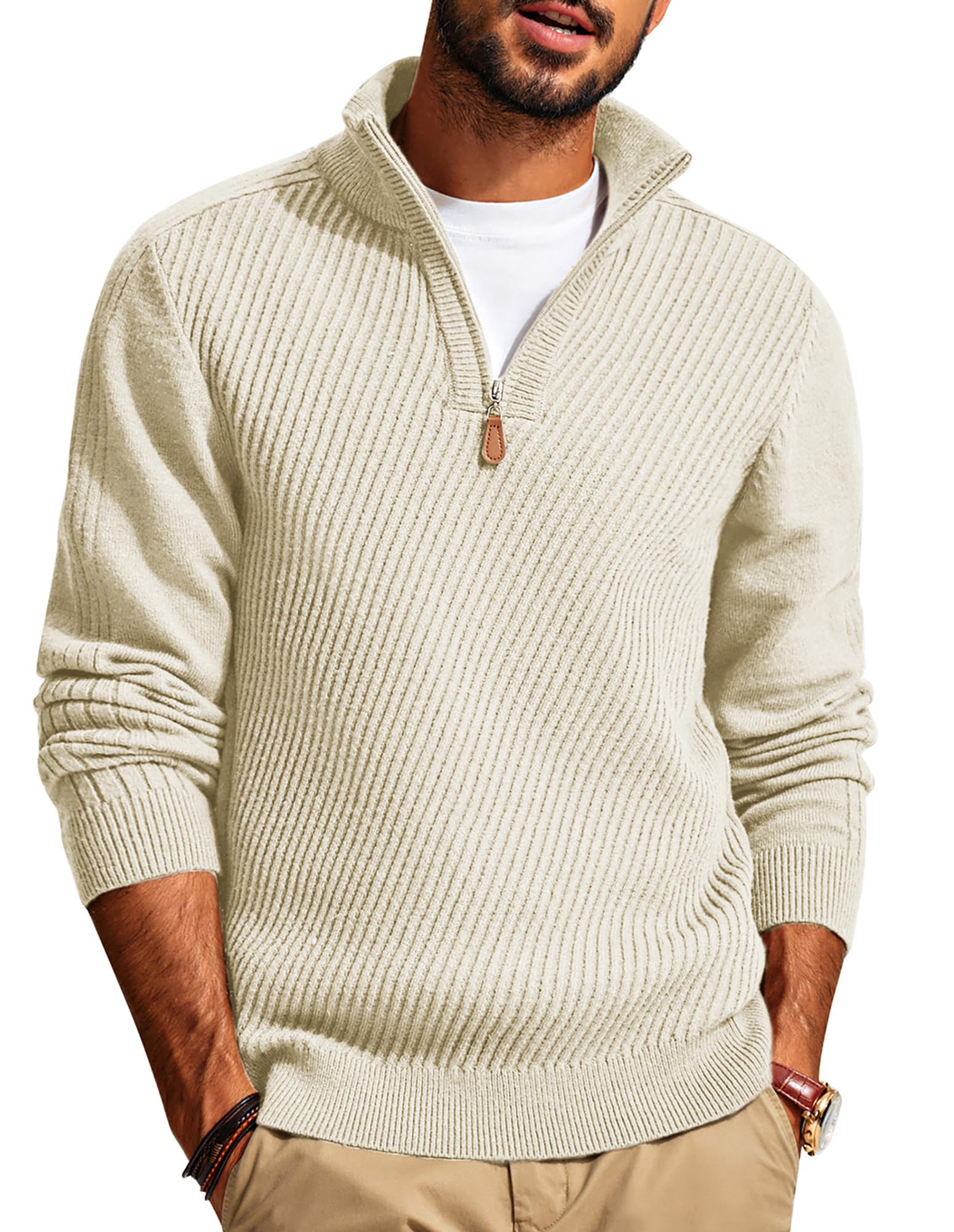 CLEARANCE SALE🔥  Men's Zipper Casual Slim Knit Texture Pullover Sweater