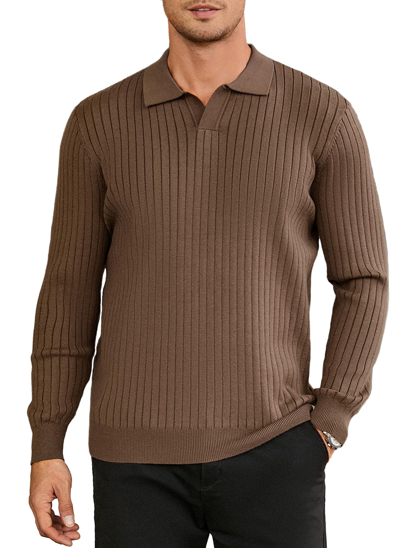 NEW🔥 2025 Men's Ribbed Knit Sweater Casual Long Sleeve Polo Shirt