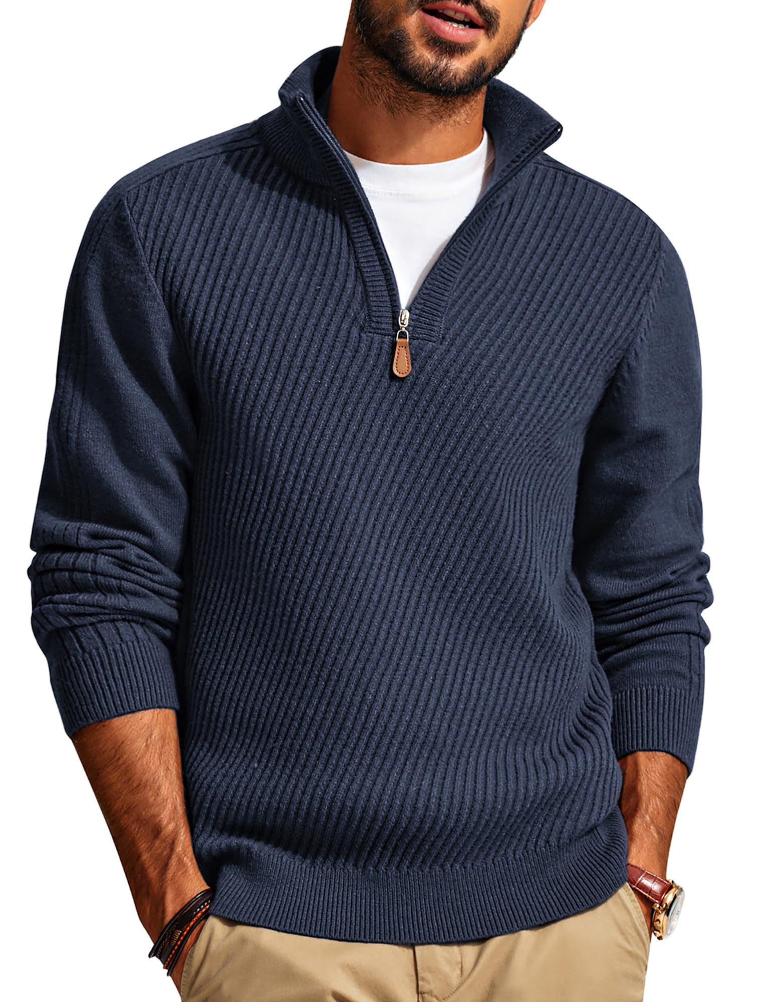CLEARANCE SALE🔥  Men's Zipper Casual Slim Knit Texture Pullover Sweater