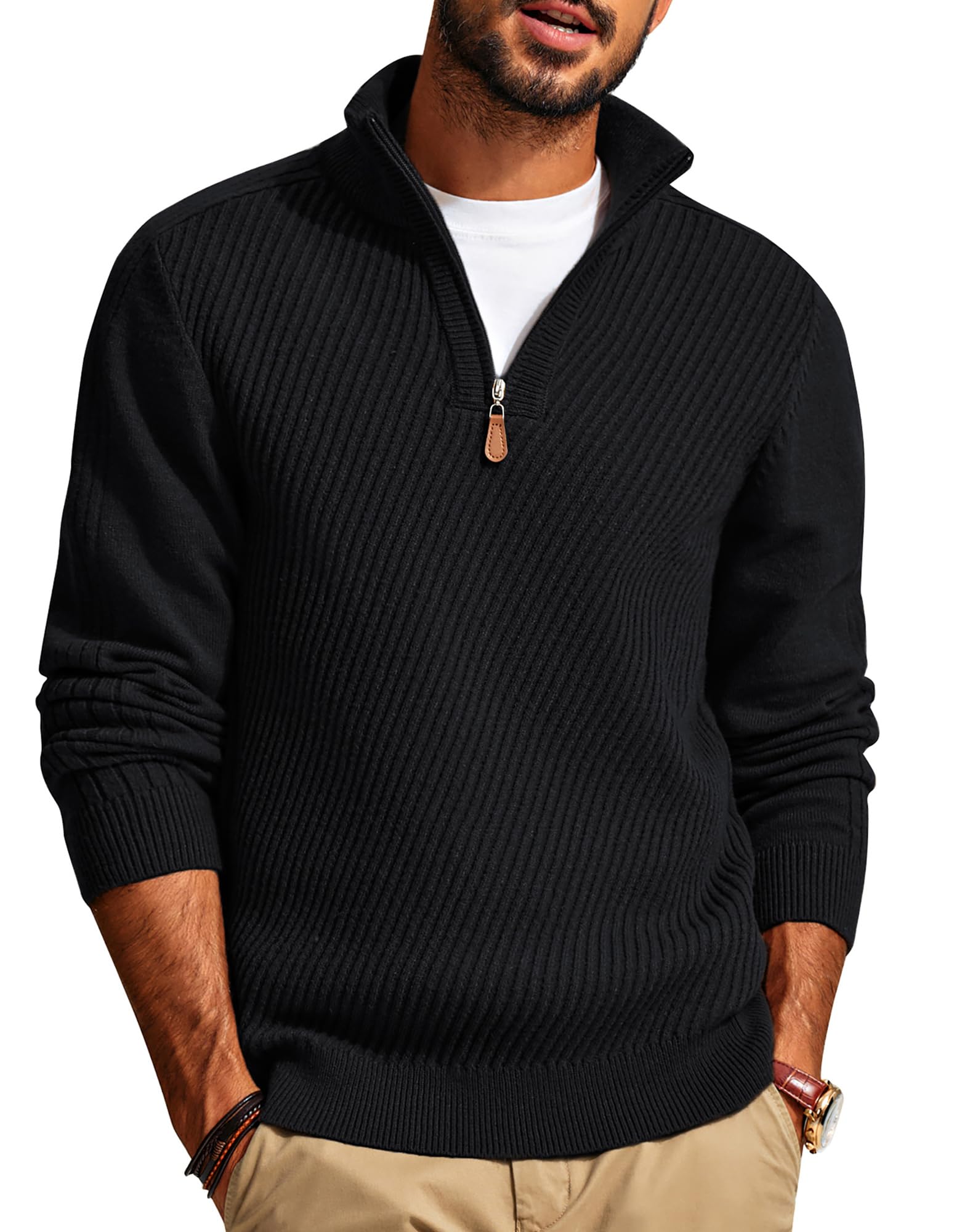 CLEARANCE SALE🔥  Men's Zipper Casual Slim Knit Texture Pullover Sweater