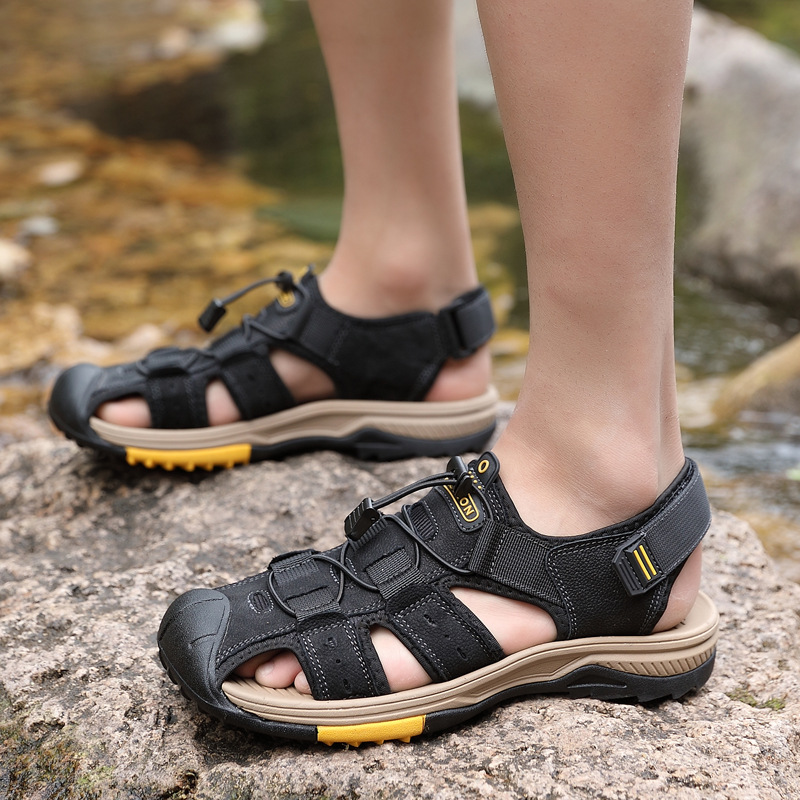 Dallader Men's Lightweight Leather Hiking Sandal Lightweight Non-Slip Orthopedic Support Sandal