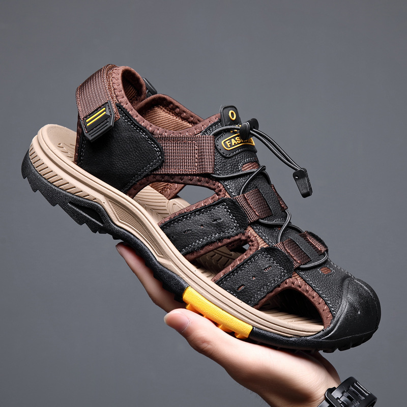 Dallader Men's Lightweight Leather Hiking Sandal Lightweight Non-Slip Orthopedic Support Sandal