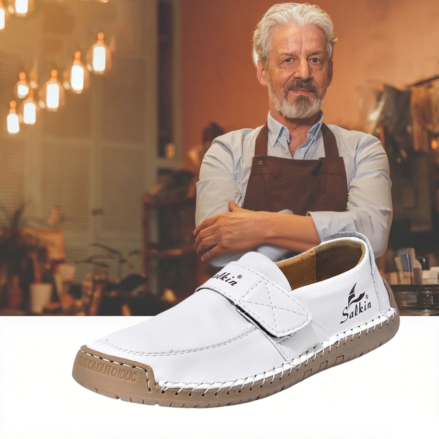 🔥 Chaussures de marche à enfiler pour hommes 👞 Faciles à mettre et à enlever, cousues à la main ✅ Antidérapantes, à porter 24 heures sur 24, marche confortable