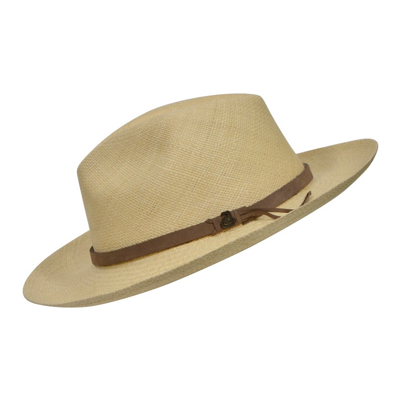 Original Panama Hat - Wide Brim Fedora - Natural Straw - Brown Leather Band - Handmade in Ecuador by Ecua-Andino - EA - HatBox Included-BOX PACKING