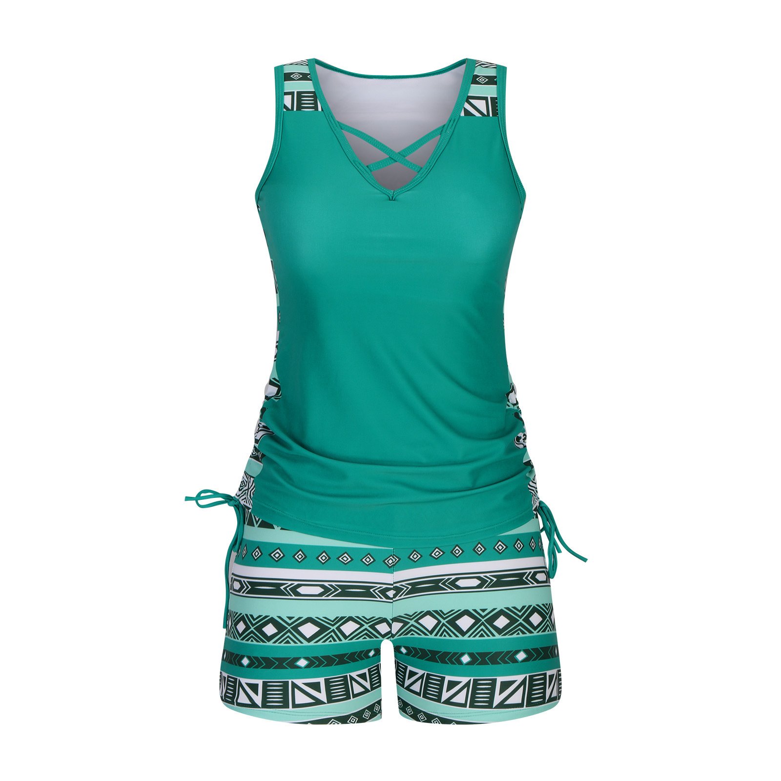 🔥LAST DAY 60% OFF - Miraclesuit Women's Tummy Control Tankini Set with Built-In Bra – Flattering Boho Swimwear with Shorts✨