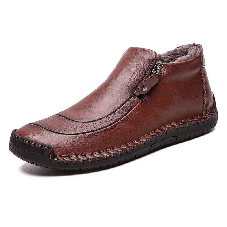 Men Leather Hand Stitching Side Zipper Comfy Soft Ankle Boots
