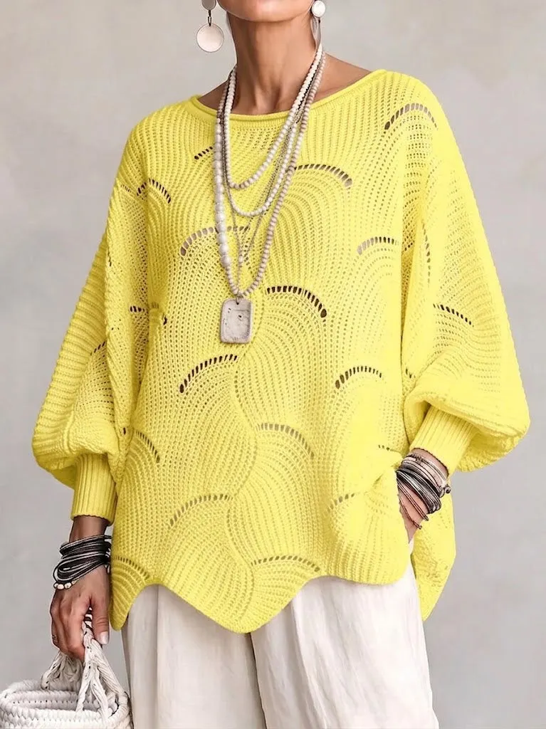 Stricktop mit lockerem Laternenärmeln und Wellenmuster