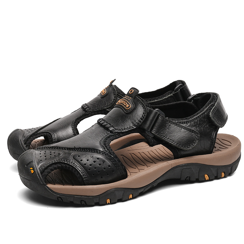 Dallader Men's Genuine Leather Sport Sandals Orthopedic Support Lightweight Non-slip Hiking Sandals