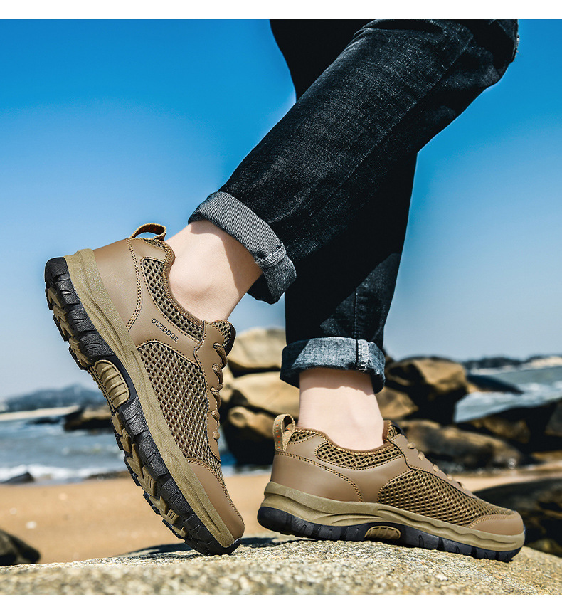 Rutschfeste Outdoor-Bergsteigen-Schuhe aus Leder und Mesh für Herren