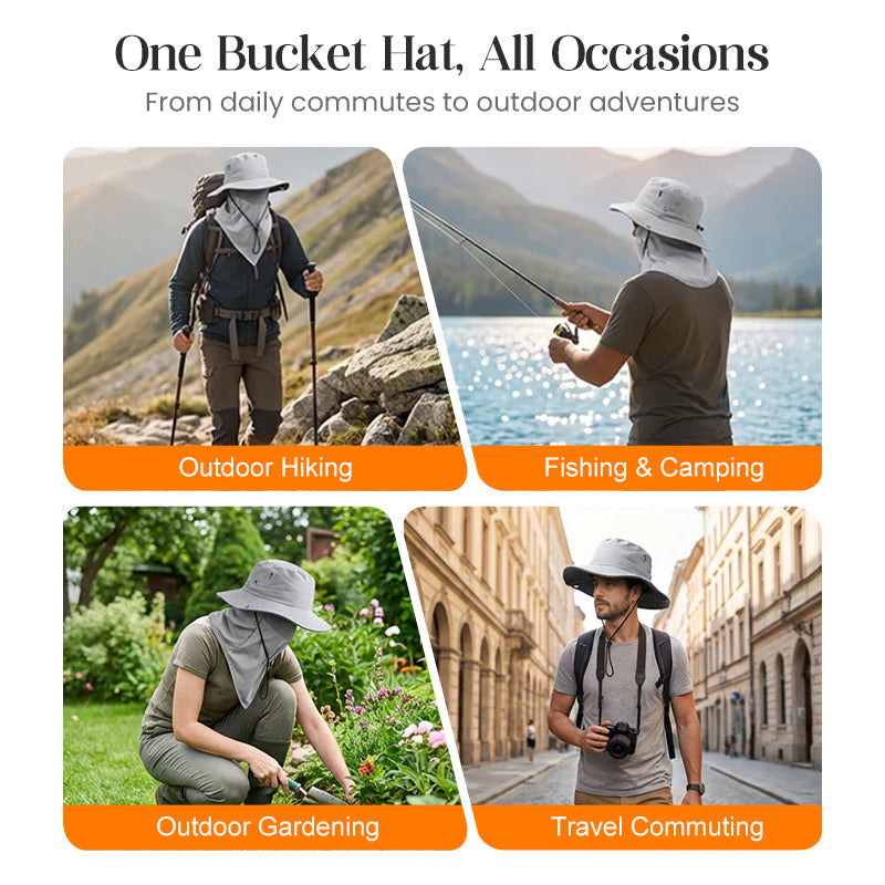 Shadecraft™ – UPF 50+ 360° Coverage Bucket Hat with Detachable Face Cover & Neck Flap + 50% OFF