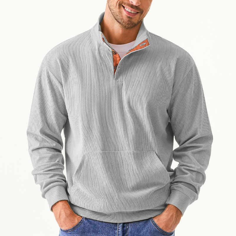 Men's Casual Long Sleeve Stand Collar Pullover Sweatshirts With Pocket