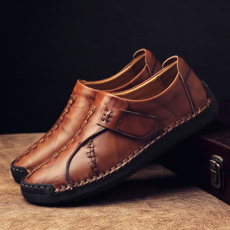 Men's Handmade Casual Faux Leather Comfy Slip-On Walking Shoes