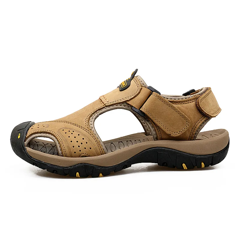 Dallader Men's Genuine Leather Sport Sandals Orthopedic Support Lightweight Non-slip Hiking Sandals