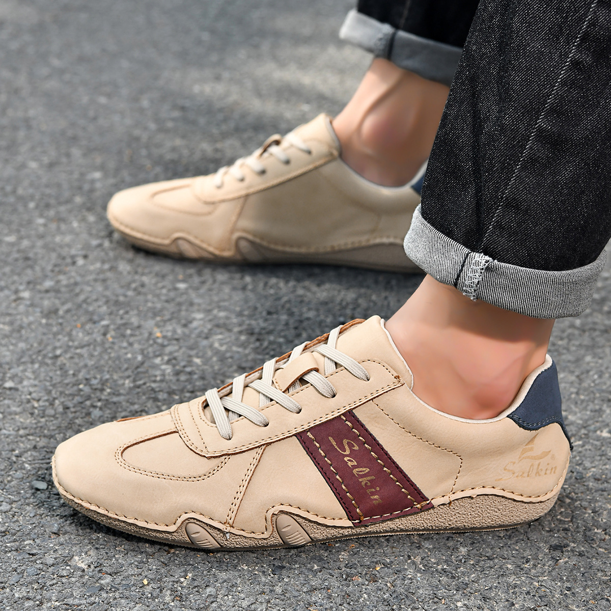 Vintage 70er Handgefertigte Herren-Slipper aus echtem Leder – Freizeit-Sommerschuhe mit weicher Sohle（Der Rabatt endet bald）