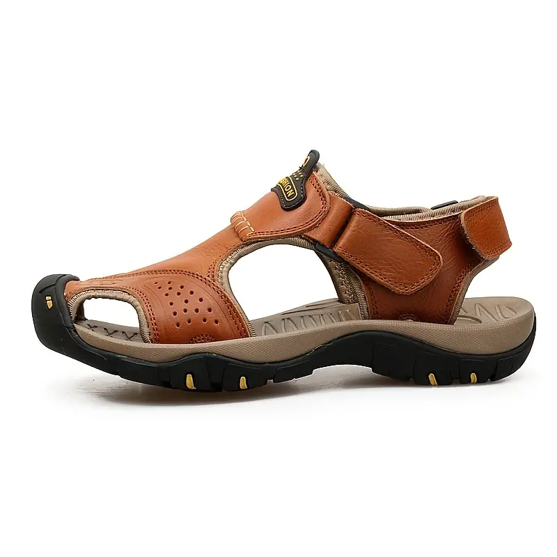 Dallader Men's Genuine Leather Sport Sandals Orthopedic Support Lightweight Non-slip Hiking Sandals