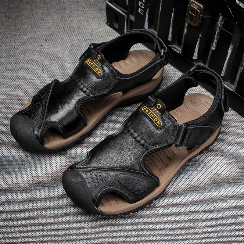 Dallader Men's Genuine Leather Sport Sandals Orthopedic Support Lightweight Non-slip Hiking Sandals