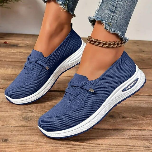 Damen-Sneaker zum Hineinschlüpfen, atmungsaktives Mesh-Strickgewebe, niedriges Obermaterial, leichte, weite und rutschfeste Schuhe