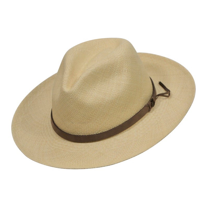 Original Panama Hat - Wide Brim Fedora - Natural Straw - Brown Leather Band - Handmade in Ecuador by Ecua-Andino - EA - HatBox Included-BOX PACKING