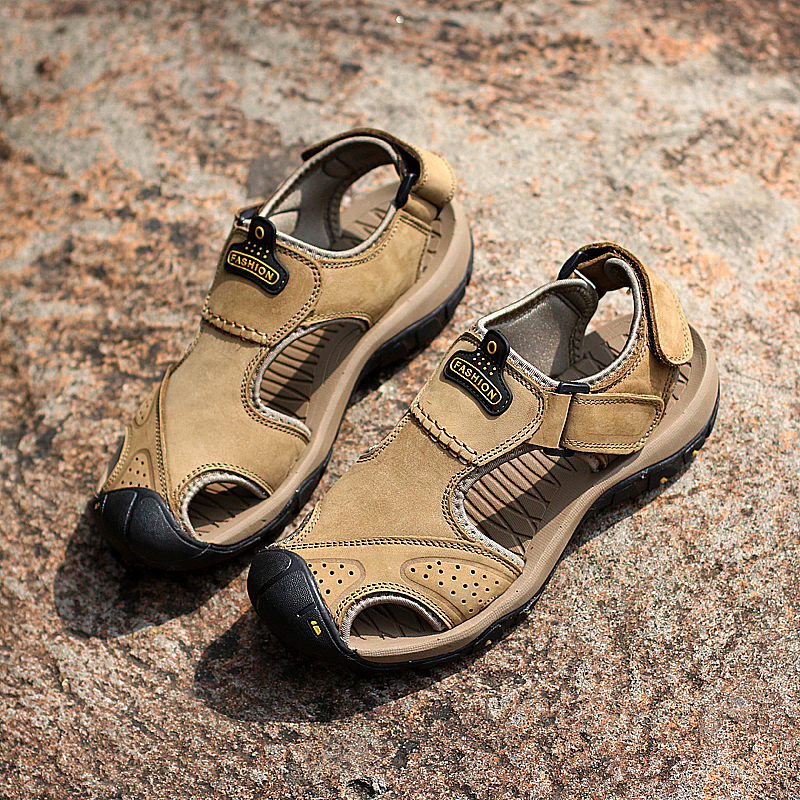 Dallader Men's Genuine Leather Sport Sandals Orthopedic Support Lightweight Non-slip Hiking Sandals