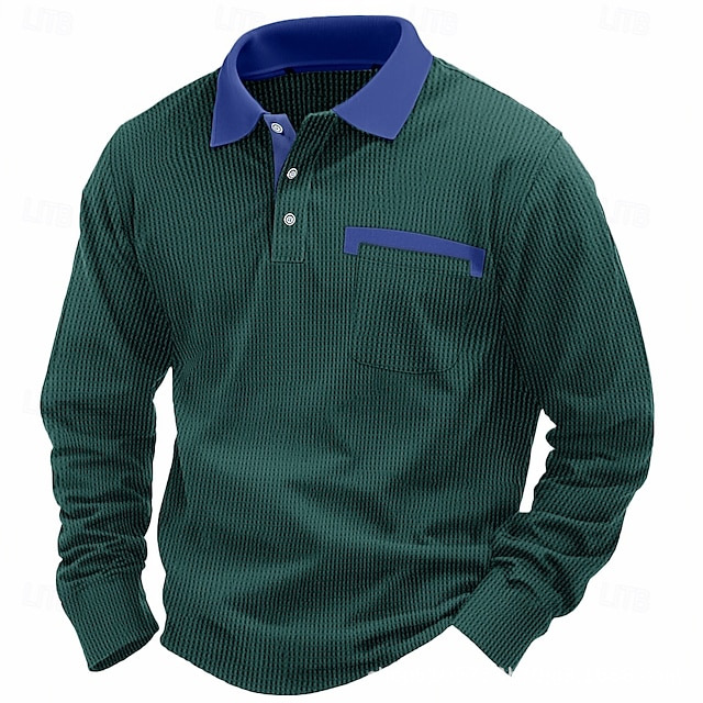 Men's Cotton Waffle Patch Collar Casual Business Polo Shirt