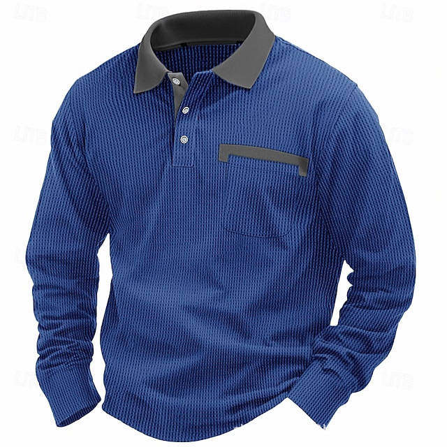 Men's Cotton Waffle Patch Collar Casual Business Polo Shirt