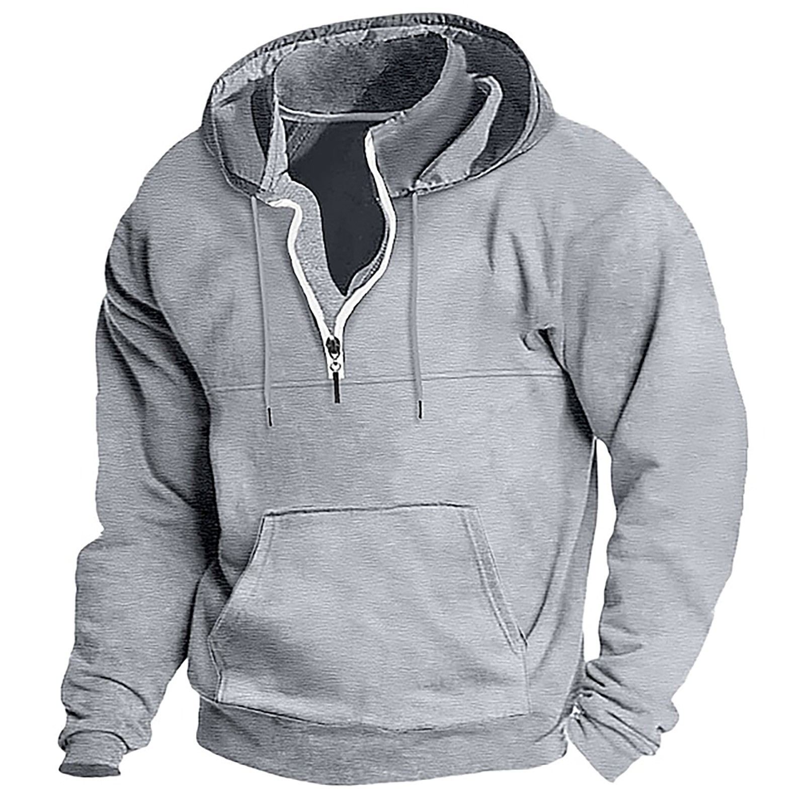 Men's Washed Distressed Cotton Quarter-Zip Casual Tactical Hoodie