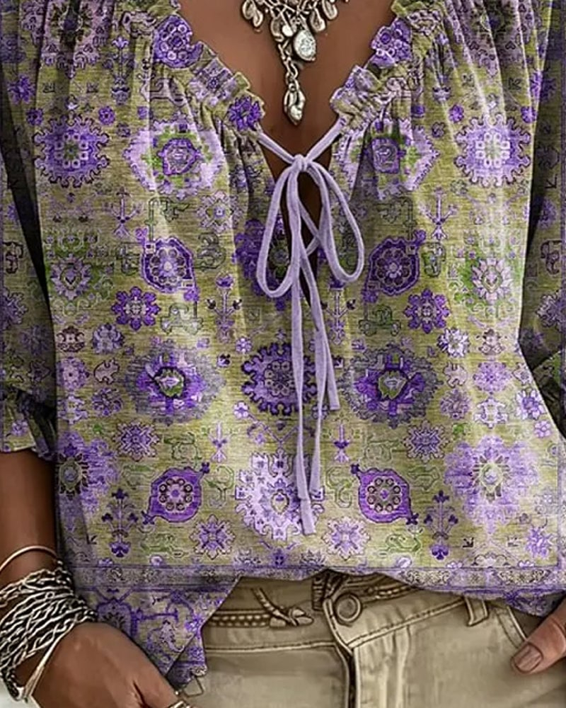 Elegante Bluse mit Polka-Dot-Muster und SchnÃ¼rdetail