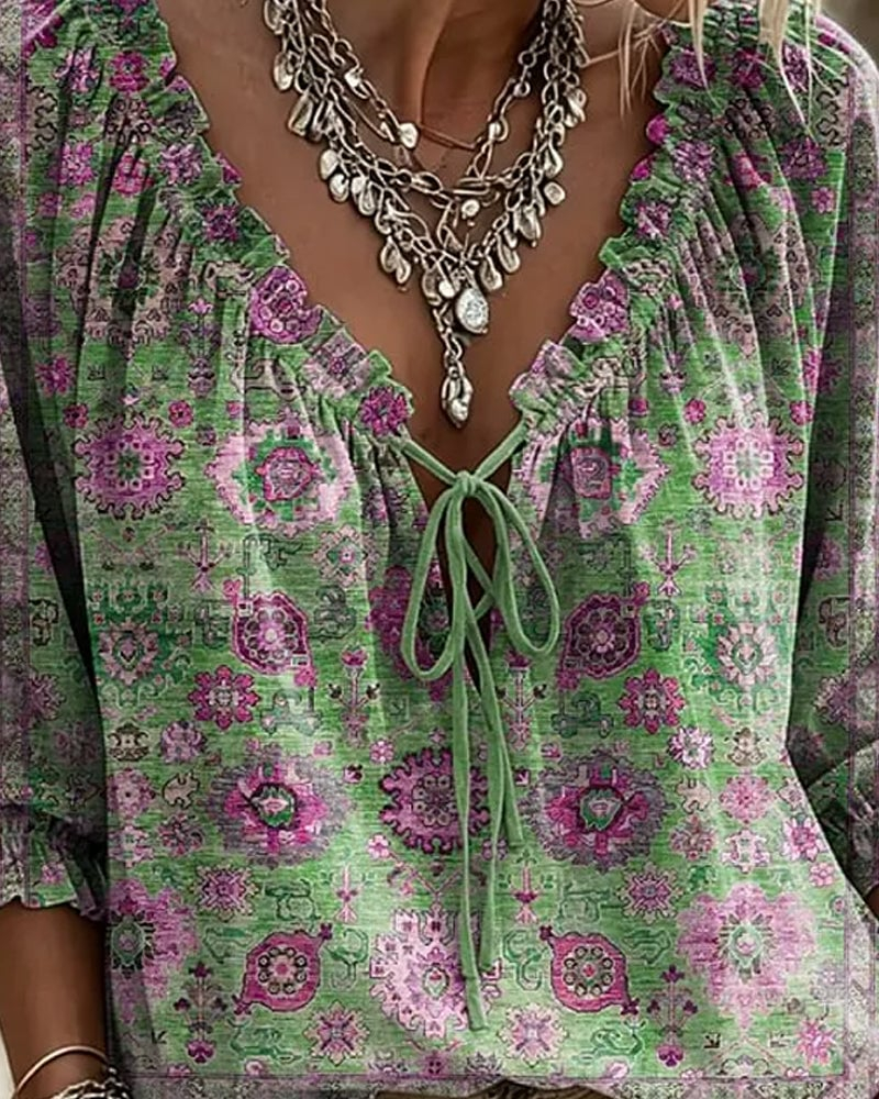 Elegante Bluse mit Polka-Dot-Muster und SchnÃ¼rdetail