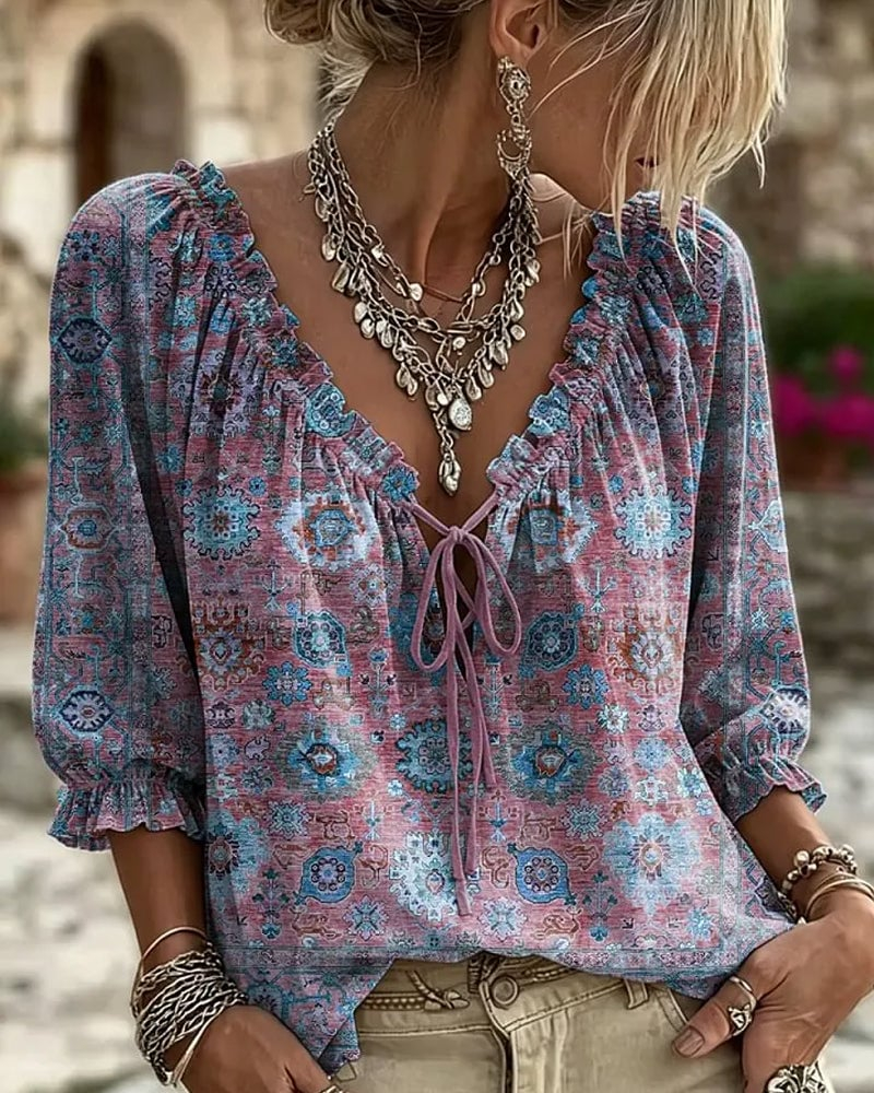 Elegante Bluse mit Polka-Dot-Muster und SchnÃ¼rdetail
