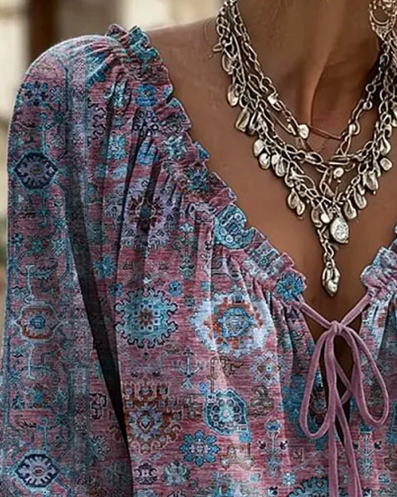 Elegante Bluse mit Polka-Dot-Muster und SchnÃ¼rdetail
