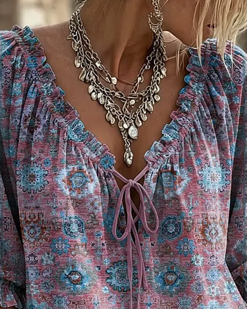 Elegante Bluse mit Polka-Dot-Muster und SchnÃ¼rdetail