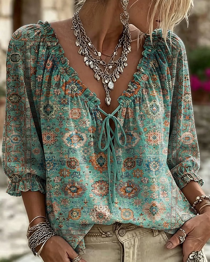 Elegante Bluse mit Polka-Dot-Muster und SchnÃ¼rdetail