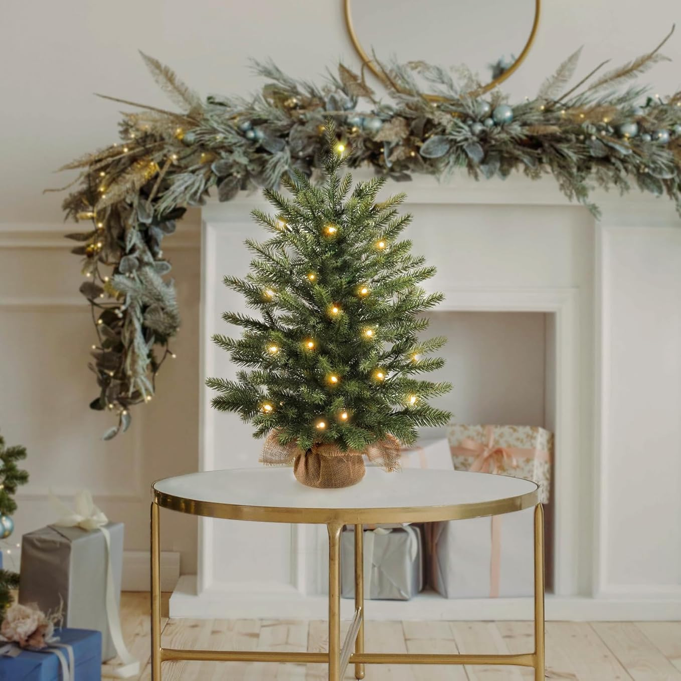 🎄🔥24''  Pre-Lit Green Cypress Artificial Christmas Tree