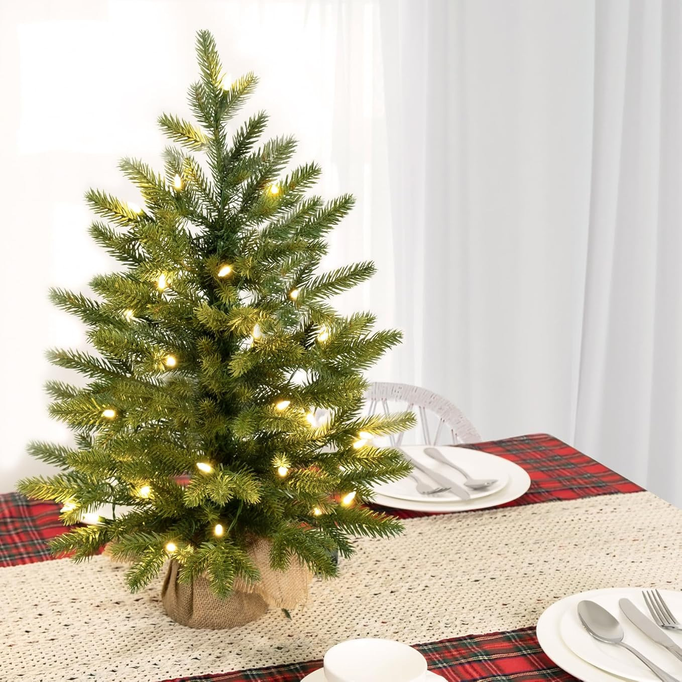 🎄🔥24''  Pre-Lit Green Cypress Artificial Christmas Tree