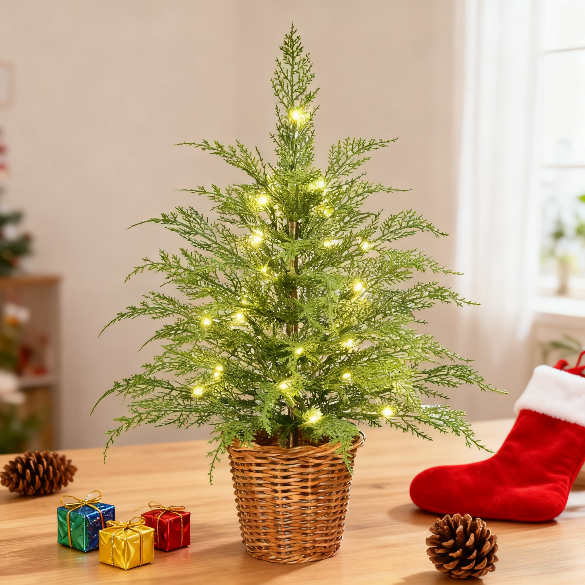 🎄🔥24''  Pre-Lit Green Cypress Artificial Christmas Tree