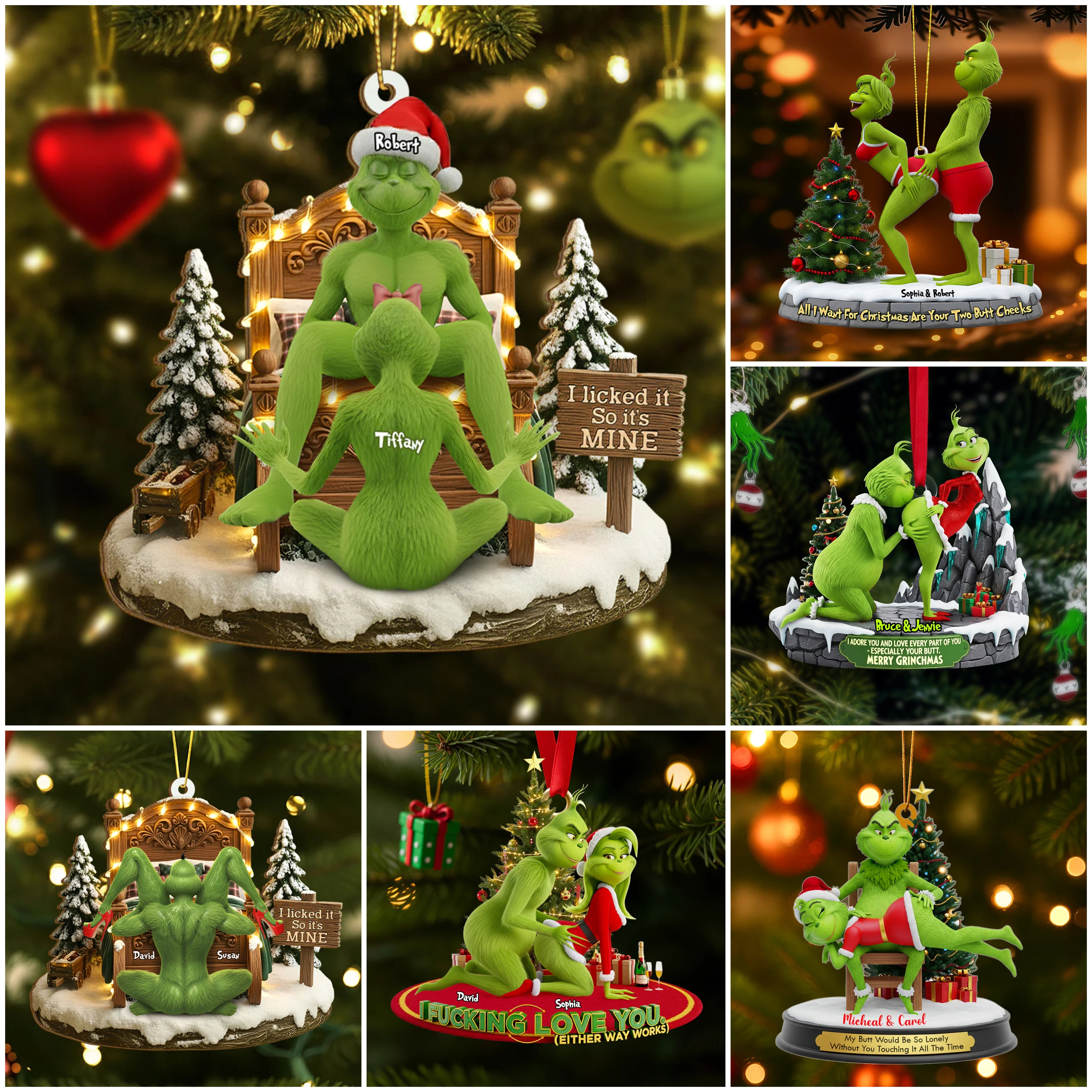 🔥Each $6.66 On Sale Today Only🎁Grinch Couple Christmas Ornament Set