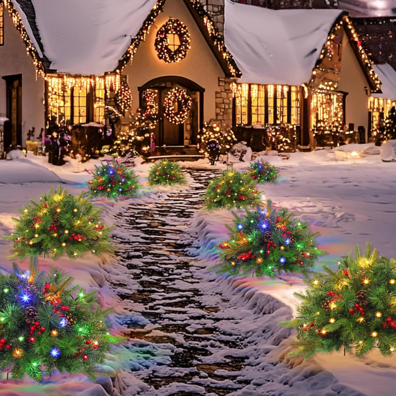 🎄🔥Pre-lit Artificial Christmas Tree Urn Filler💐