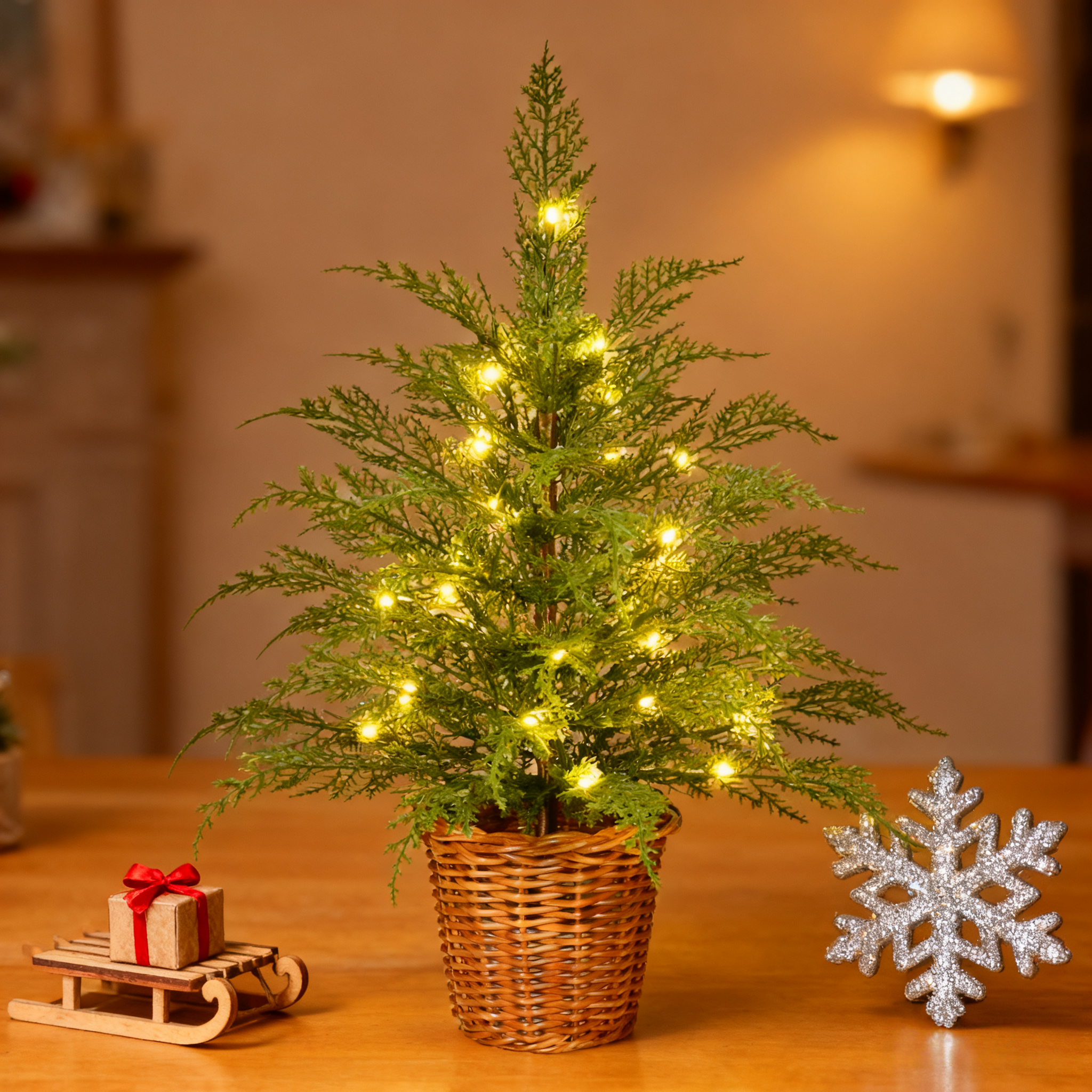 🎄🔥24''  Pre-Lit Green Cypress Artificial Christmas Tree