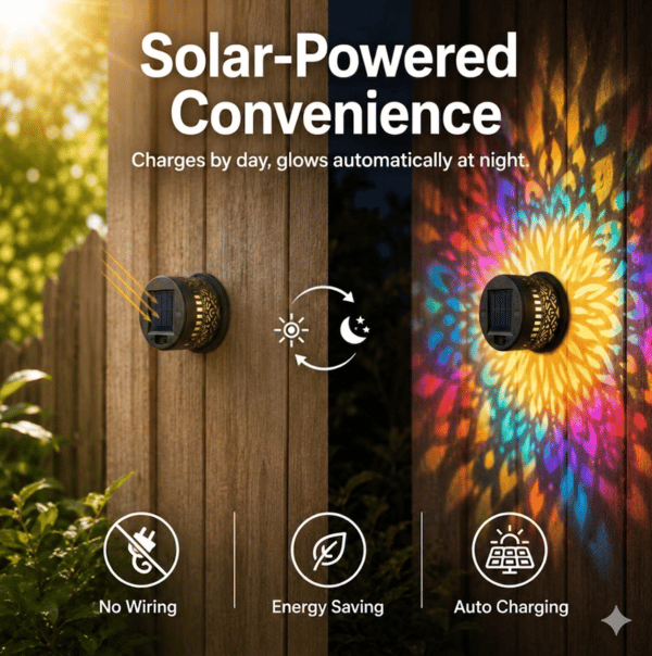 Solar Mandala Wall Light Outdoor Garden Fence Projector Lamp Patio Ambient Decor