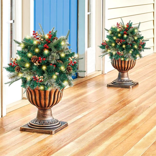 🎄🔥Pre-lit Artificial Christmas Tree Urn Filler💐