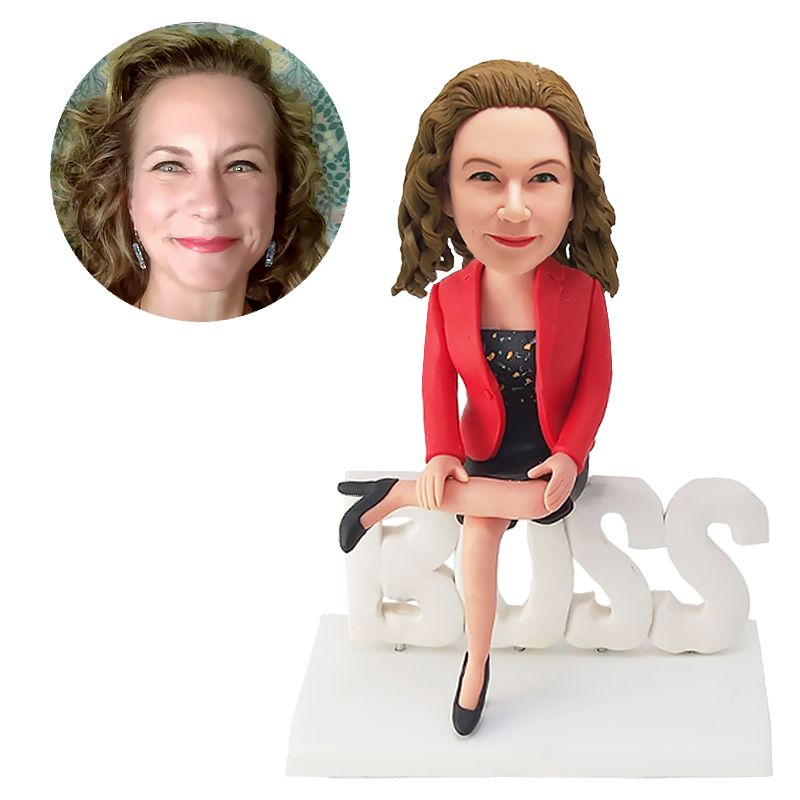 custom bobblehead figure female boss in red jacket
