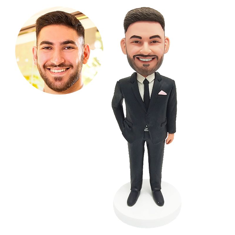 custom made bobblehead figure male boss business man with one hand in pocket