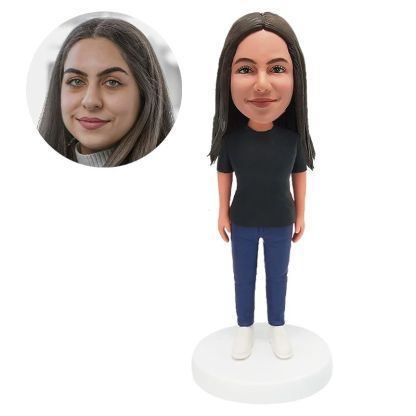 custom bobblehead figure lady in black t shirt