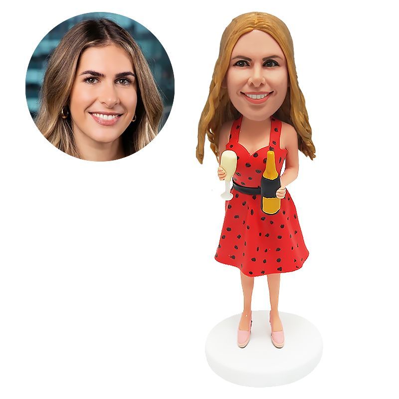 custom made bobblehead casual lady holding champagne