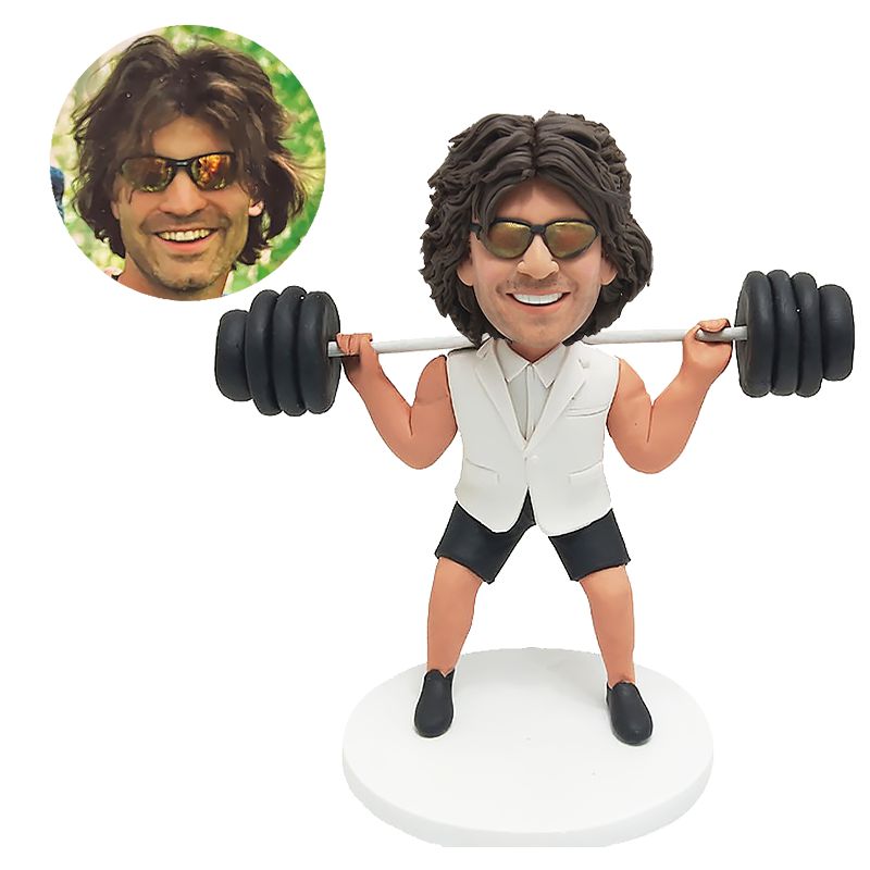 personalised bobble head figure man weightlifting fitness