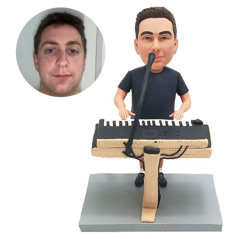 personalized bobblehead figure man playing the electronic organ