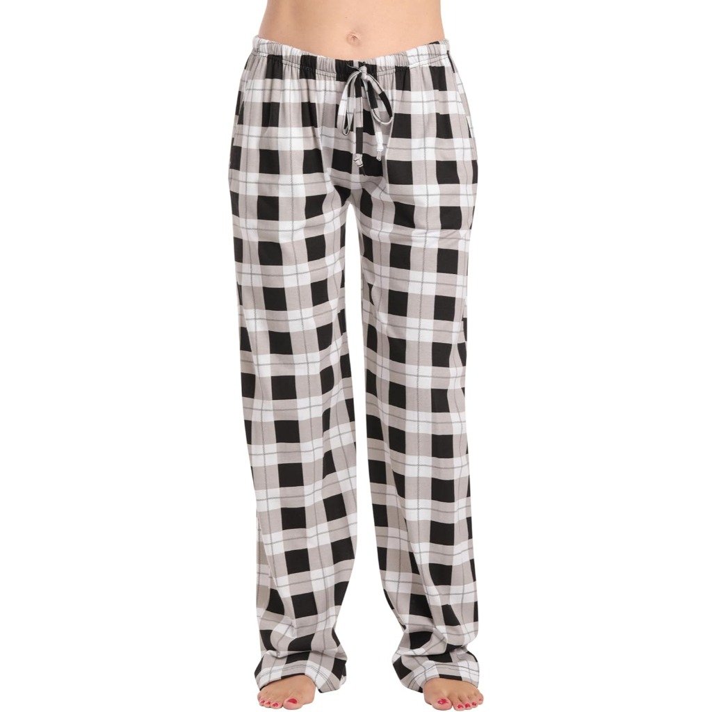 Plush Pajama Pants For Night Wear With Buffalo Plaid For Women