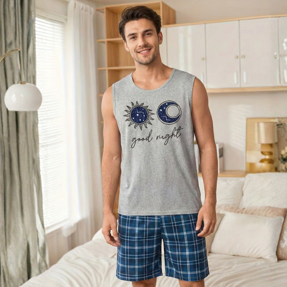 Star And Moon Printed Matching Pajama Set For Couple